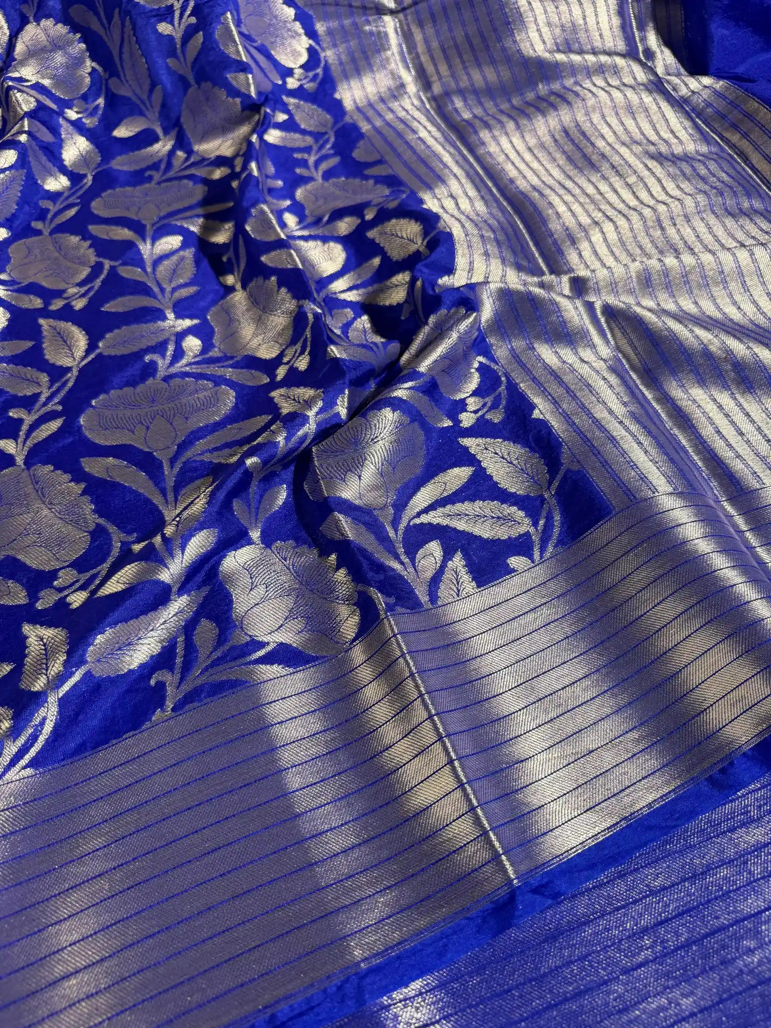 Royal Blue Semi Katan Silk Silver Zari Weave Banarasi Saree
