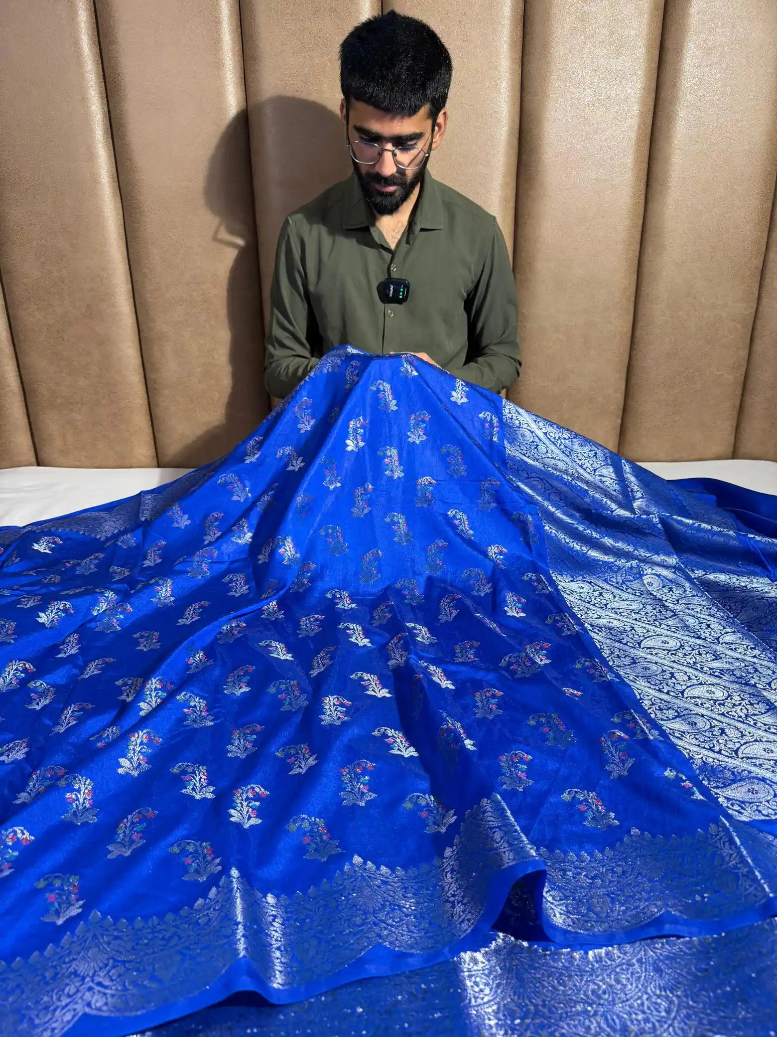 Royal Blue Chinia Silk Meenakari Butas Banarasi Saree