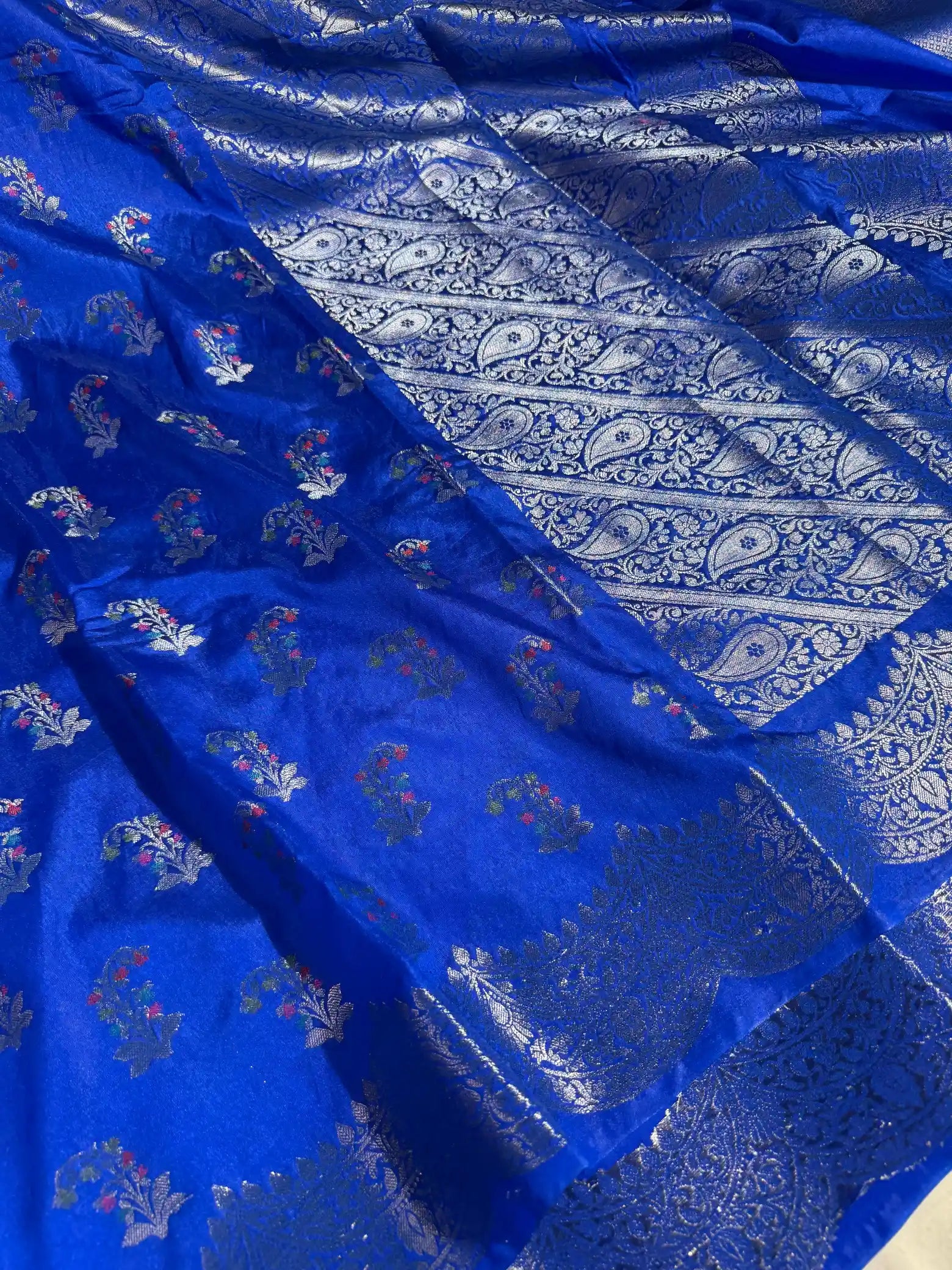 Royal Blue Chinia Silk Meenakari Butas Banarasi Saree