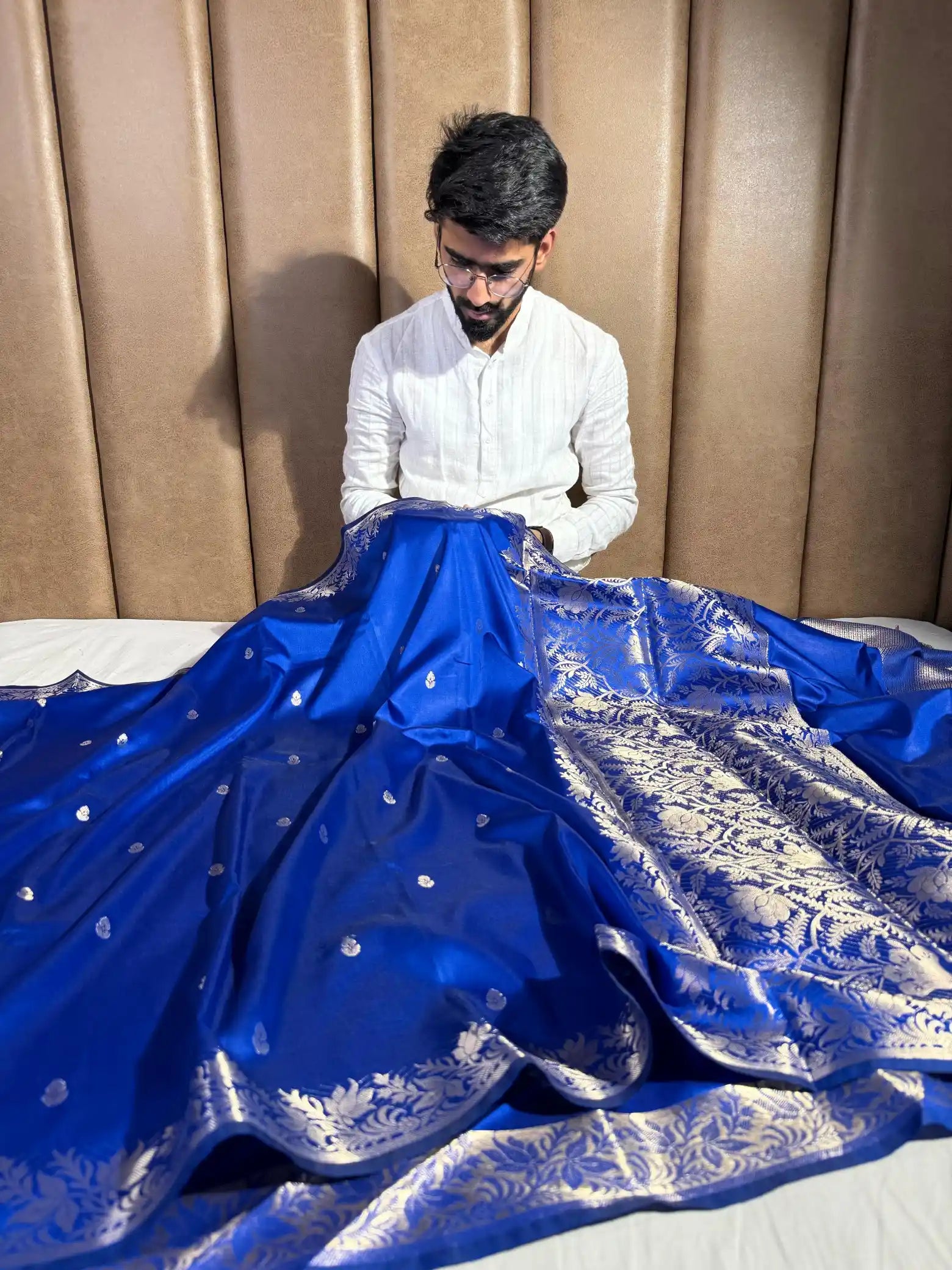 Royal Blue Shade Heritage Weave Semi Katan Silk Banarasi Saree