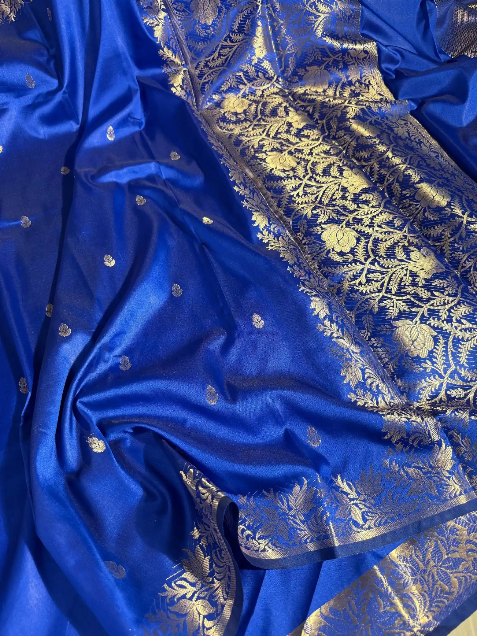 Royal Blue Shade Heritage Weave Semi Katan Silk Banarasi Saree