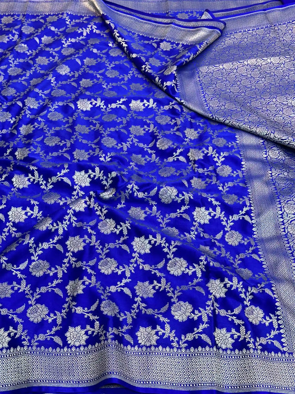 Royal Blue Shade Mashru Katan Silk Heritage Floral Jaal Banarasi Saree