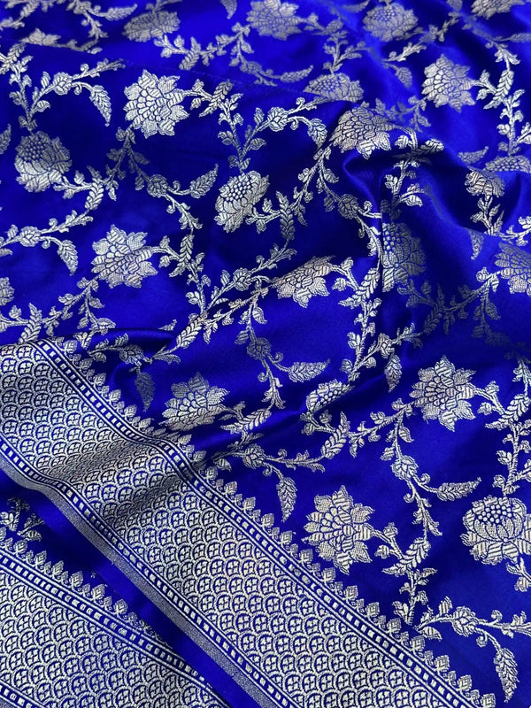 Royal Blue Shade Mashru Katan Silk Heritage Floral Jaal Banarasi Saree