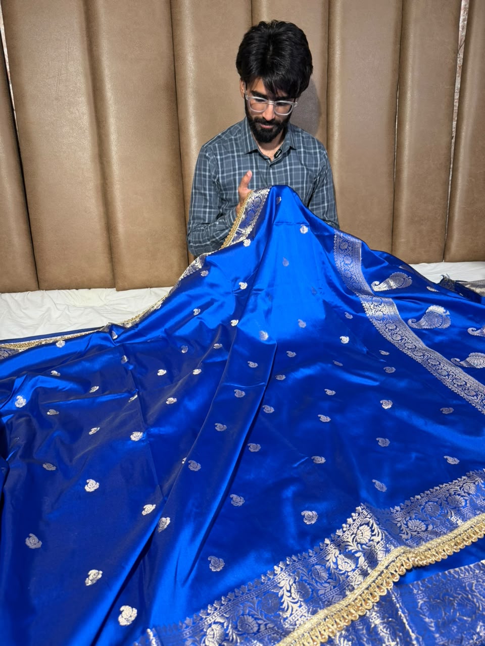 Royal Blue Soft Banarasi Silk Lace Work Saree