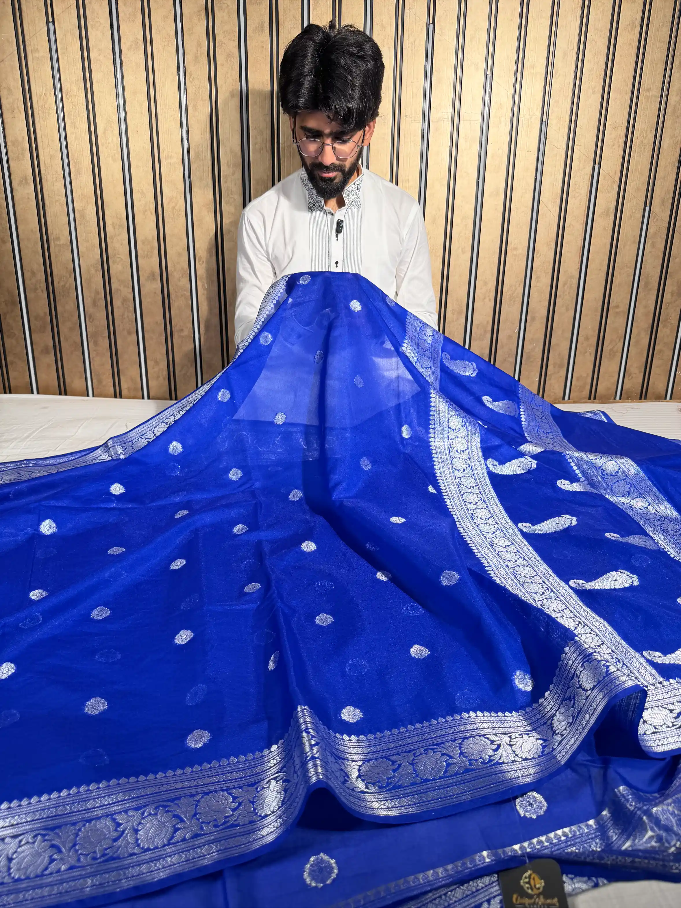 Royal Blue Soft Georgette Khaddi Buti Banarasi Saree