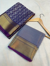Royal Blue Subtle embossed soft tissue silk Banarasi Saree 