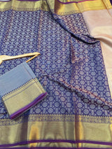 Royal Blue Subtle embossed soft tissue silk Banarasi Saree 