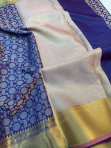 Royal Blue Subtle embossed soft tissue silk Banarasi Saree 