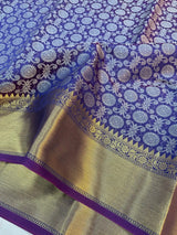 Royal Blue Subtle embossed soft tissue silk Banarasi Saree 
