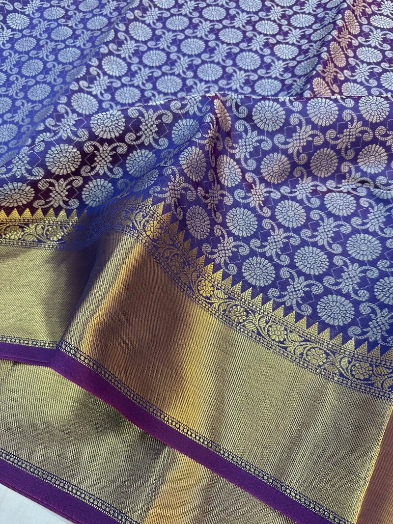 Royal Blue Subtle embossed soft tissue silk Banarasi Saree 