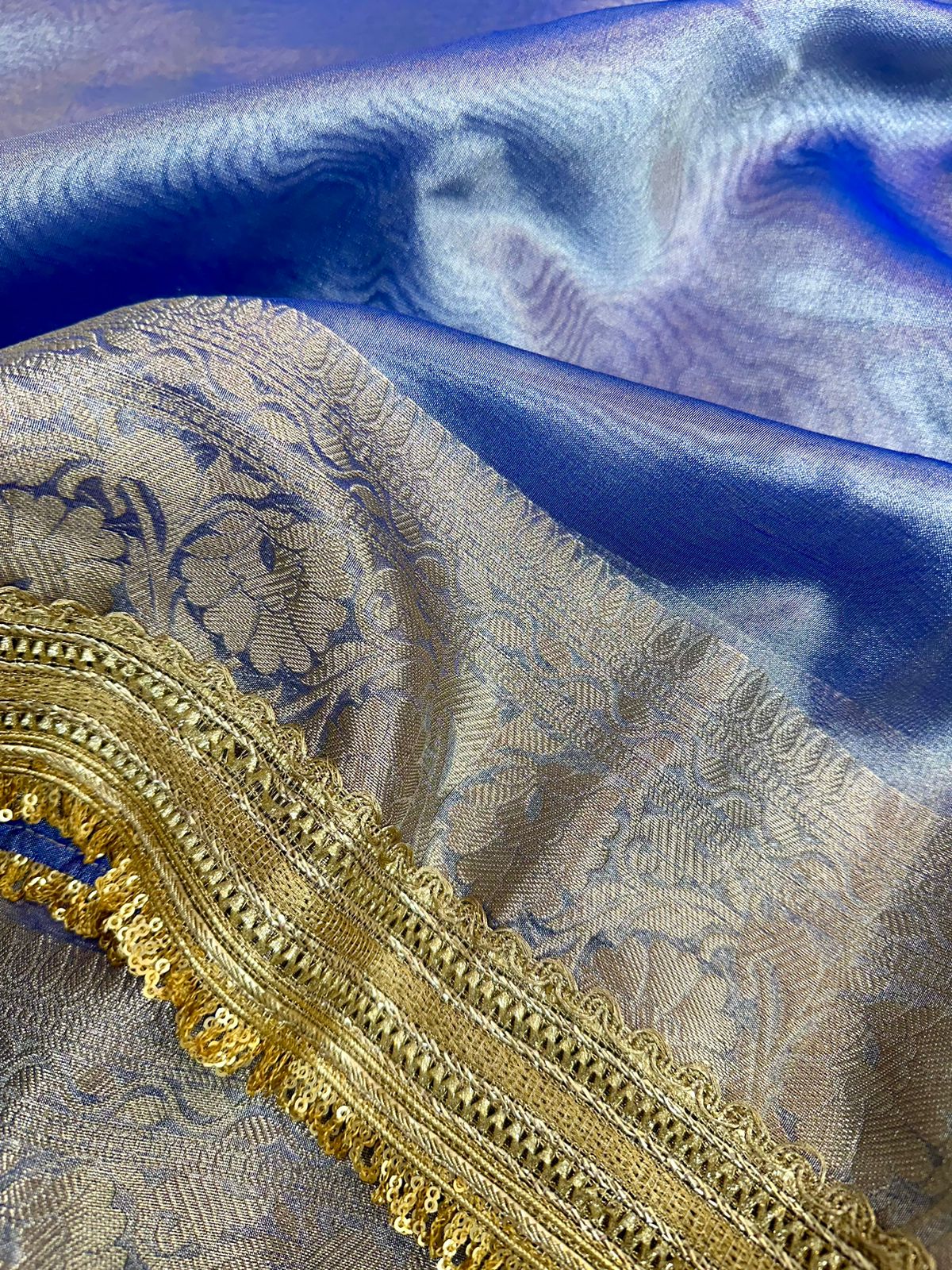 Royal Blue Tissue Silk Lace Attached Banarasi Saree