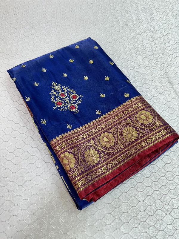 Royal Blue Colour Satin Silk Embroidered saree