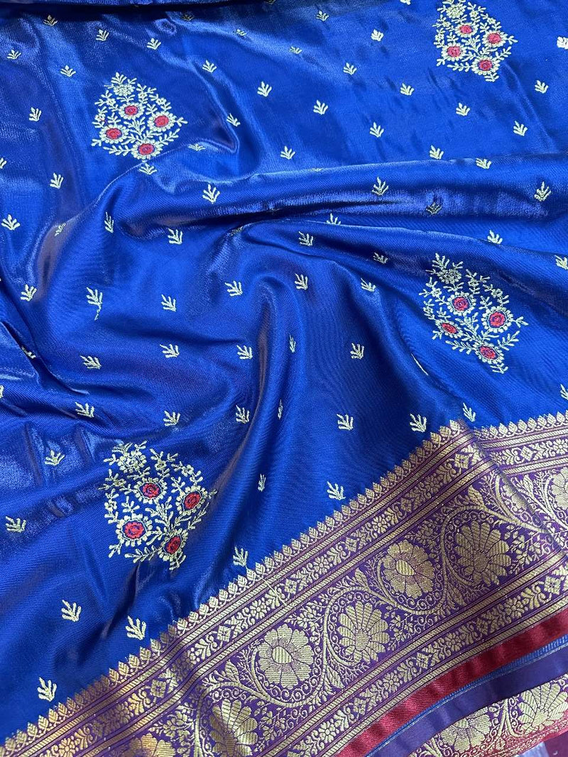 Royal Blue Colour Satin Silk Embroidered saree