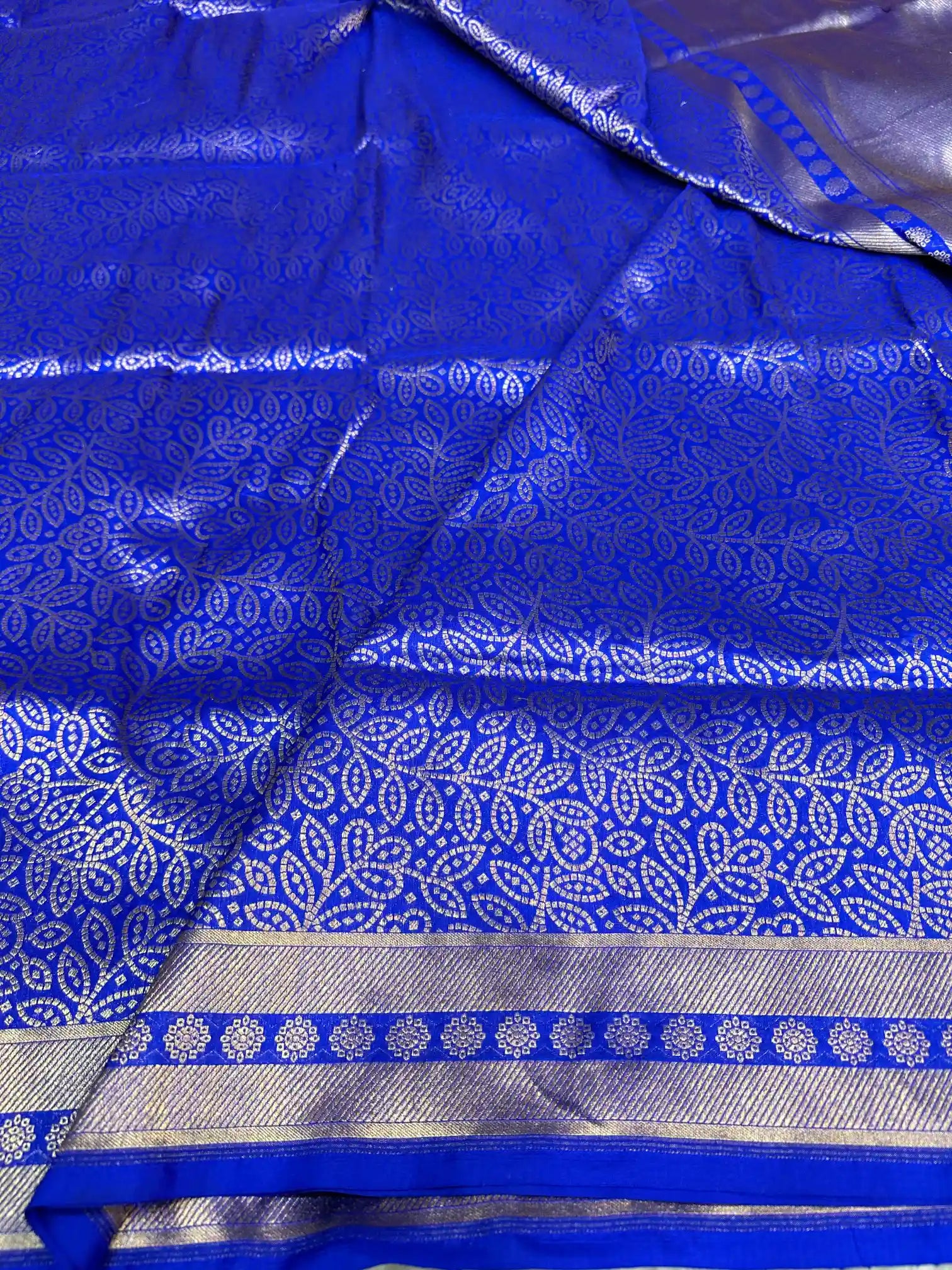 Royal Blue Embossed Pure Katan Silk Banarasi Saree