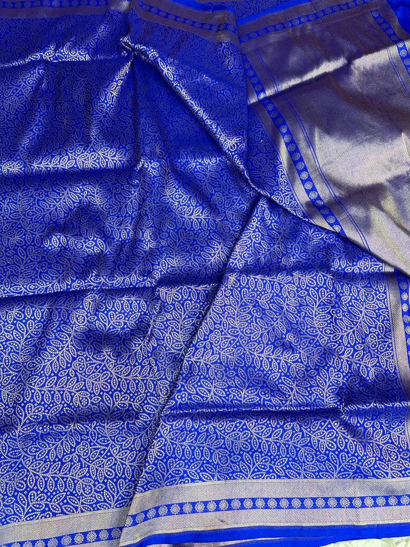 Royal Blue Embossed Pure Katan Silk Banarasi Saree