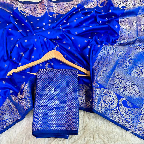 Royal Blue Mashru Silk Zari Buti Banarasi Saree 