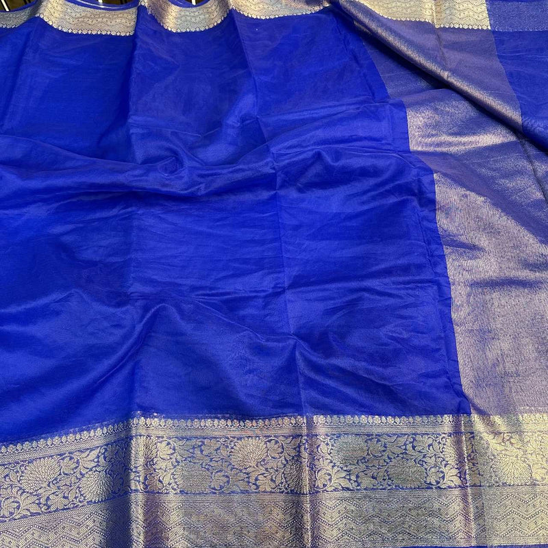 Royal Blue Organza Silk Banarasi Saree