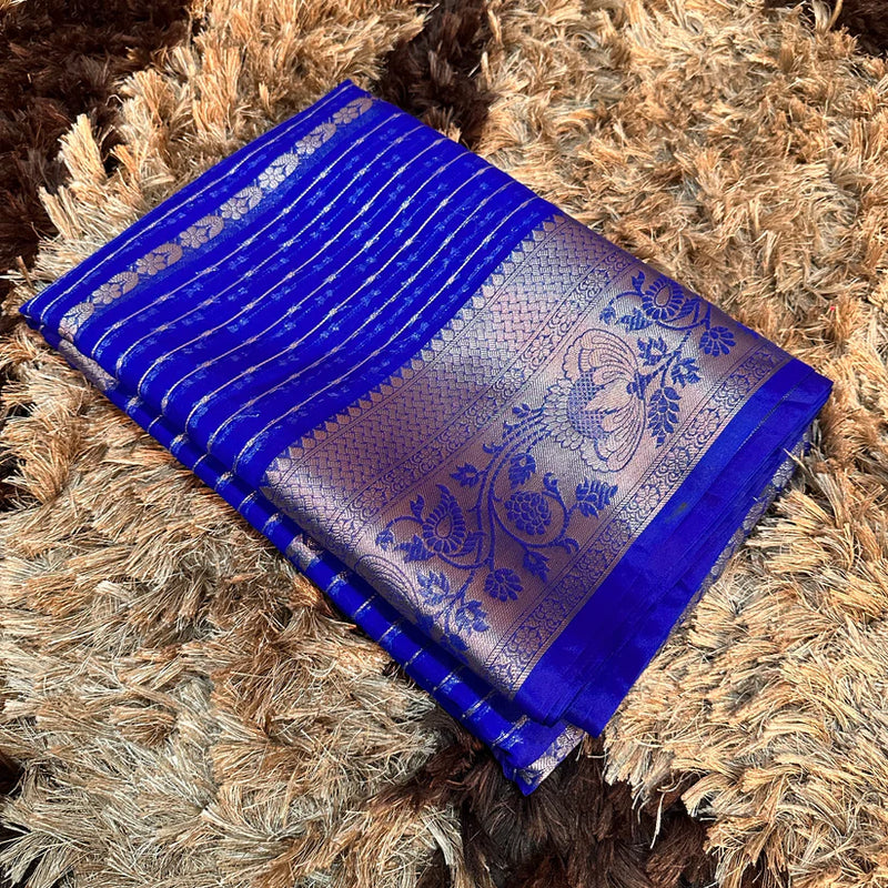 Royal Blue Organza Silk Zari Woven Banarasi Saree
