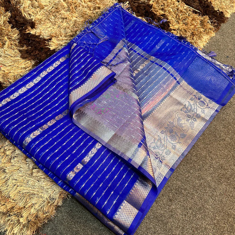 Royal Blue Organza Silk Zari Woven Banarasi Saree