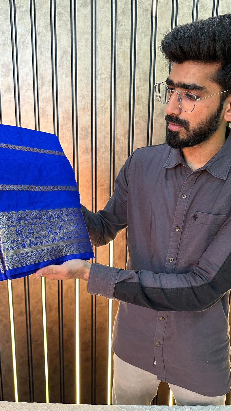 Royal Blue Organza Zari Banarasi Saree