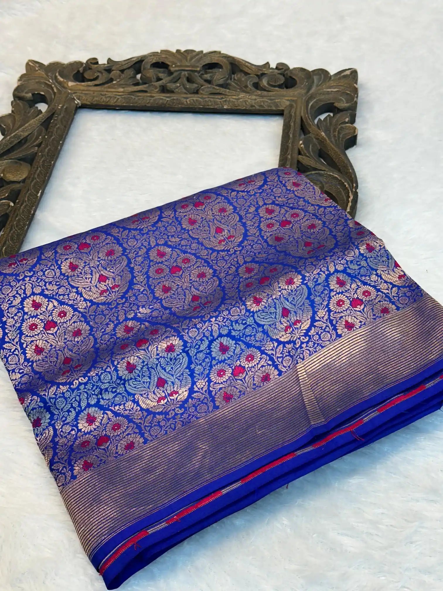 Royal Blue Pure Katan Silk Alfi Meenakari Weave Banarasi Saree