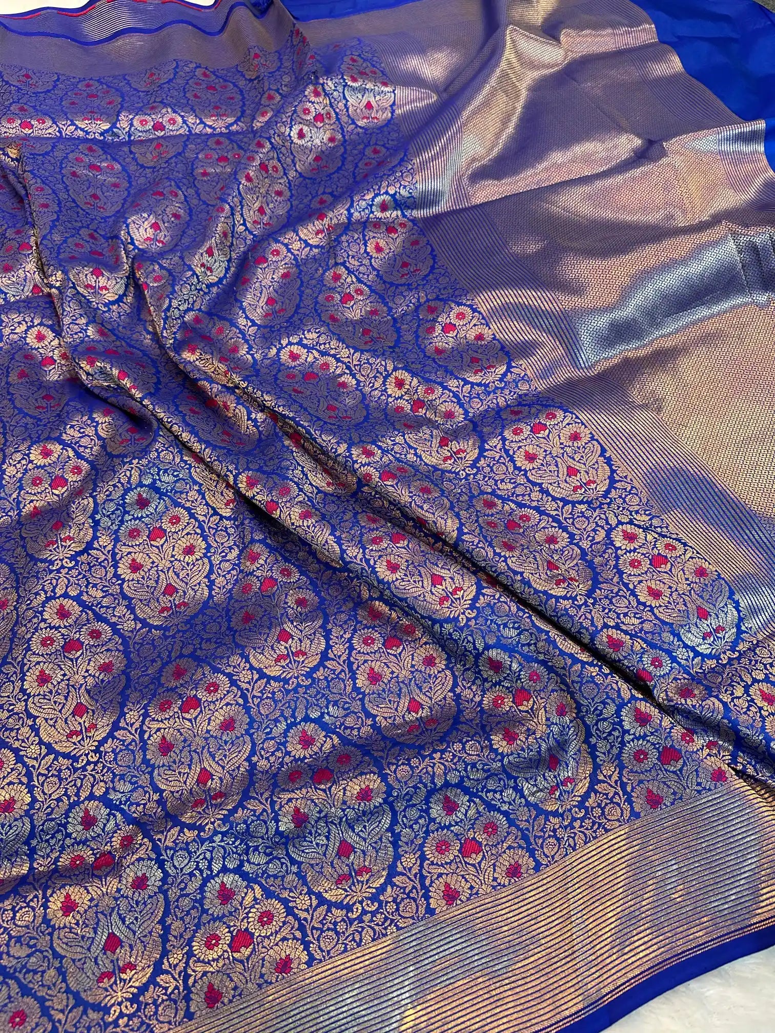 Royal Blue Pure Katan Silk Alfi Meenakari Weave Banarasi Saree