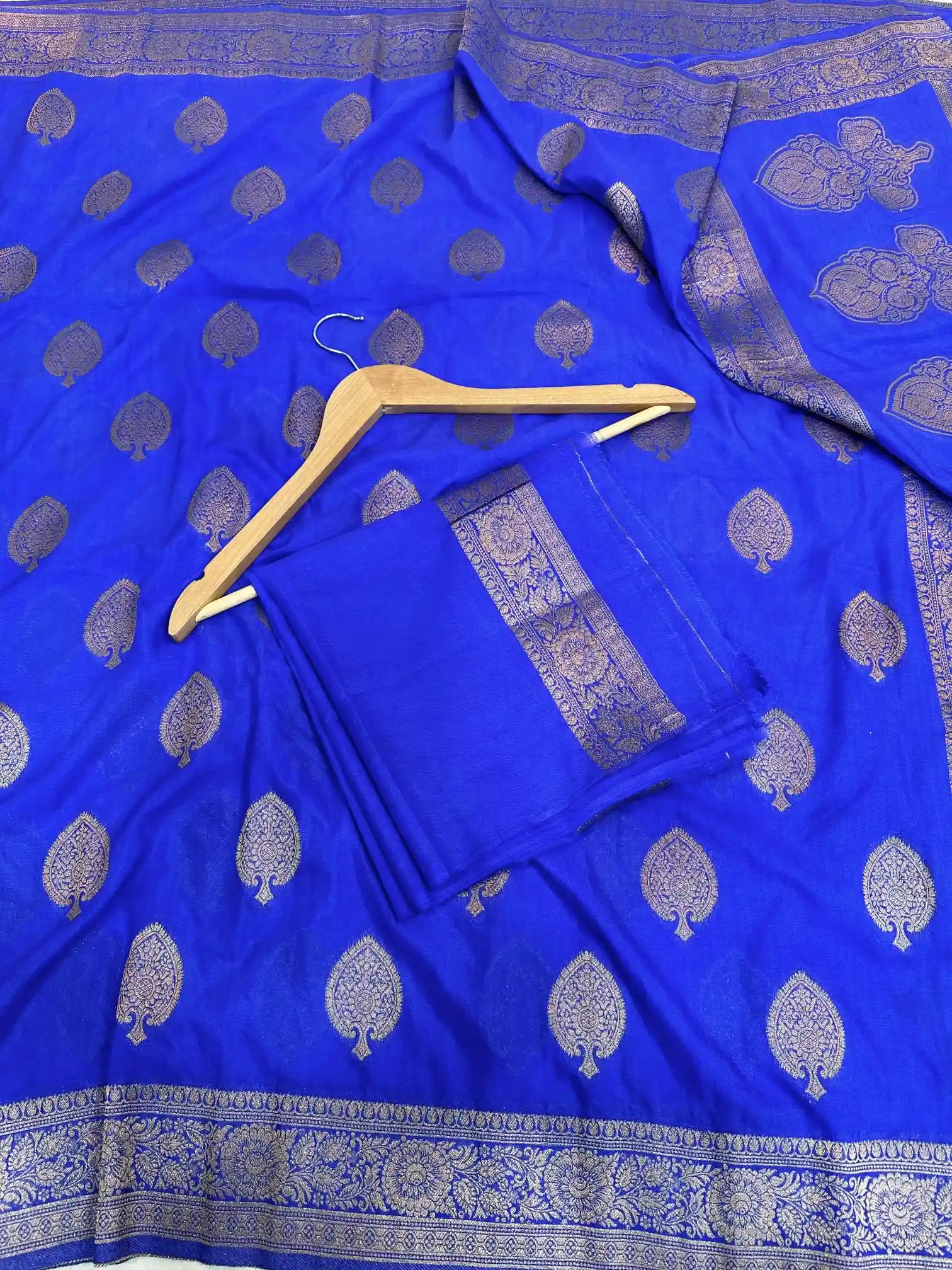 Royal Blue Satin Crepe Silk Banarasi Saree 