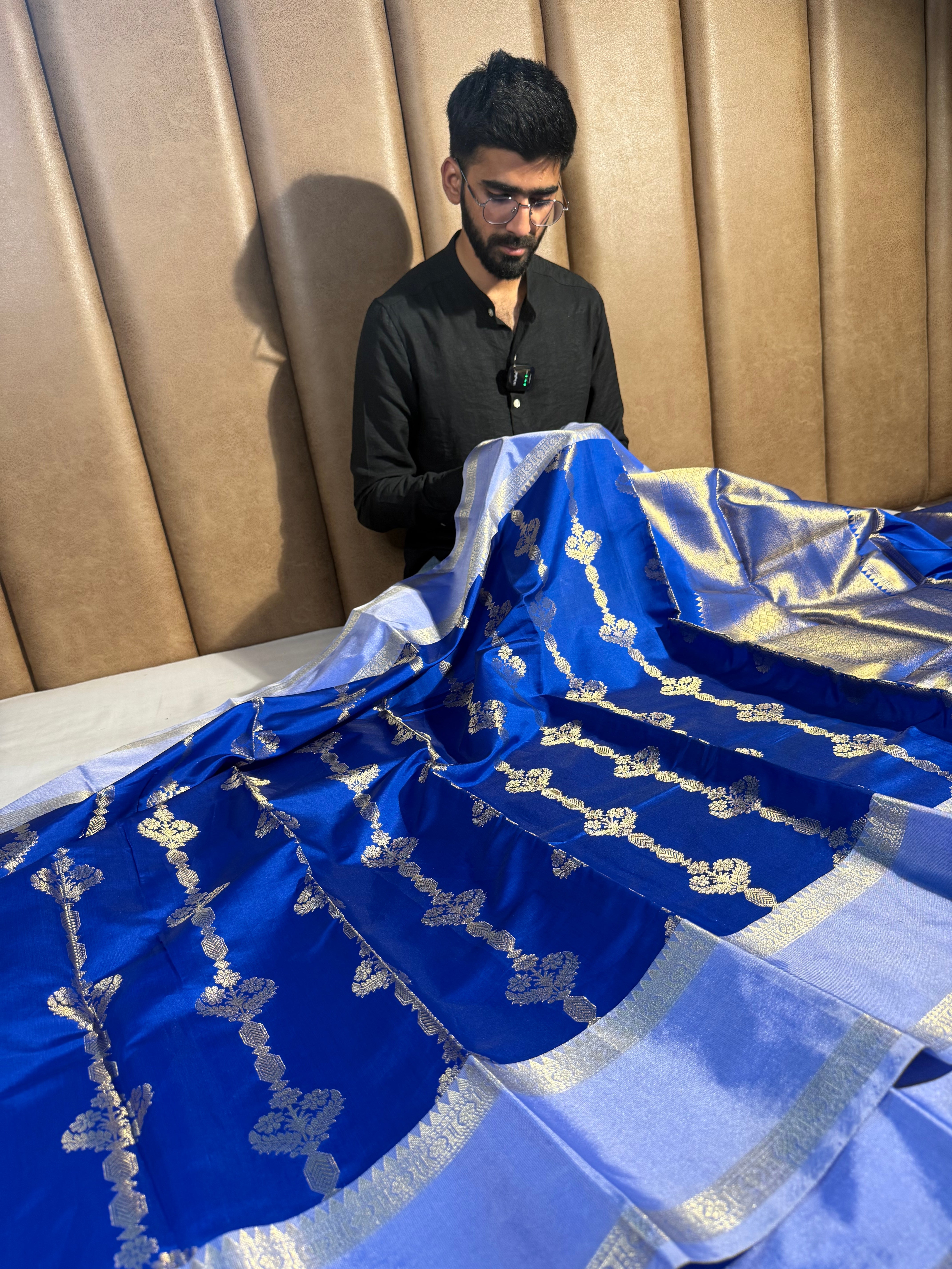 Royal Blue Semi Katan Traditional Banarasi Saree