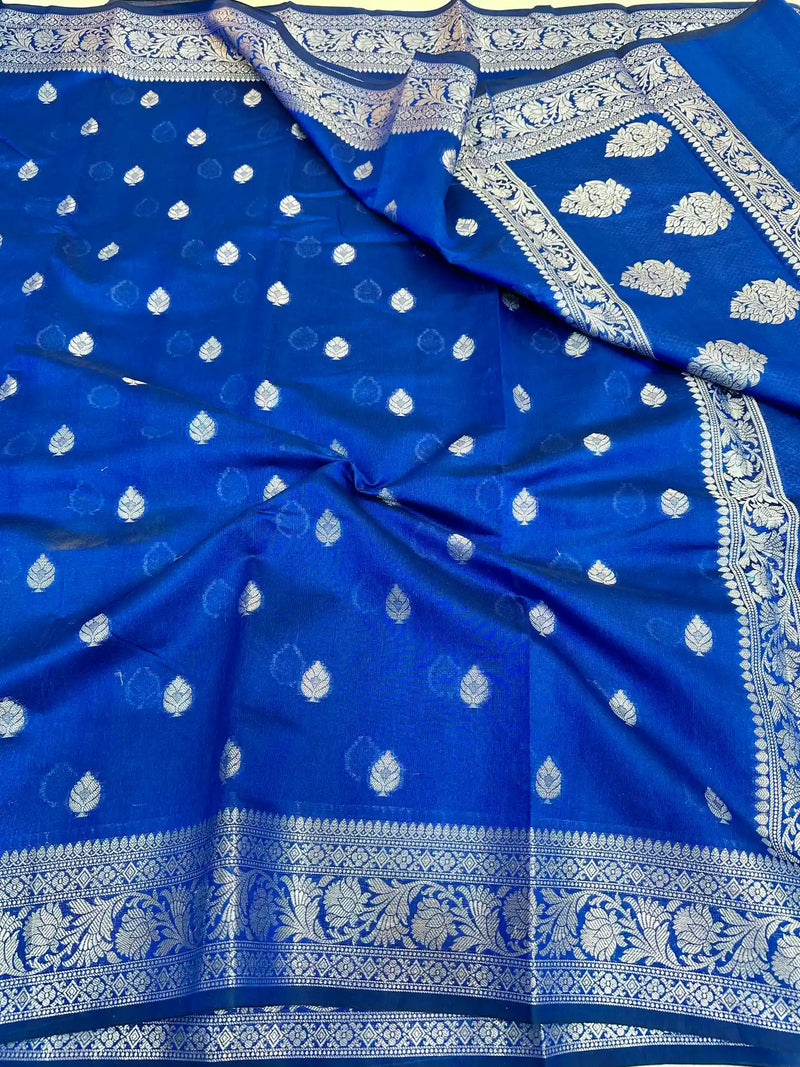 Royal Blue Soft Silk Khaddi Buti Banarasi Saree