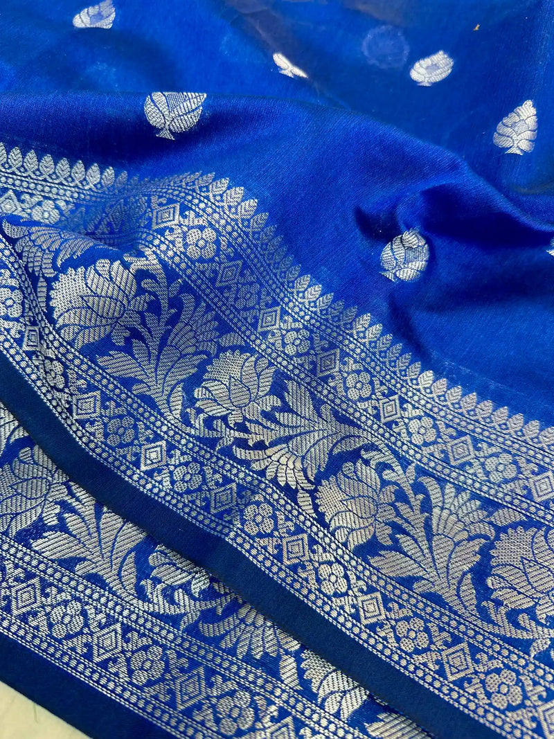 Royal Blue Soft Silk Khaddi Buti Banarasi Saree
