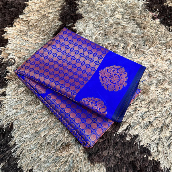 Royal Blue Softsilk Brocade Pattern Jacquard Banarasi Saree