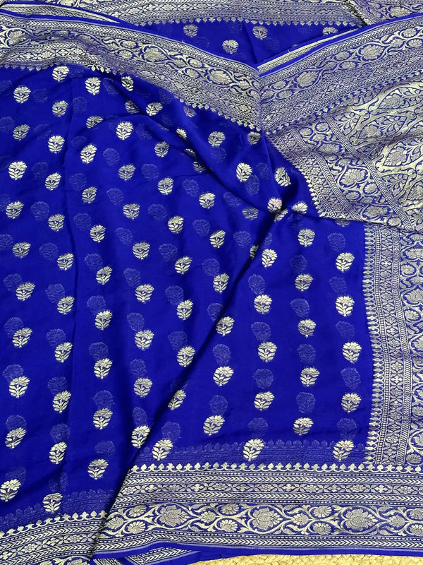 Royal Blue Traditional Khaddi Georgette Banarasi Saree