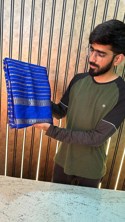 Royal Blue Warm Silk Striped Banarasi Saree