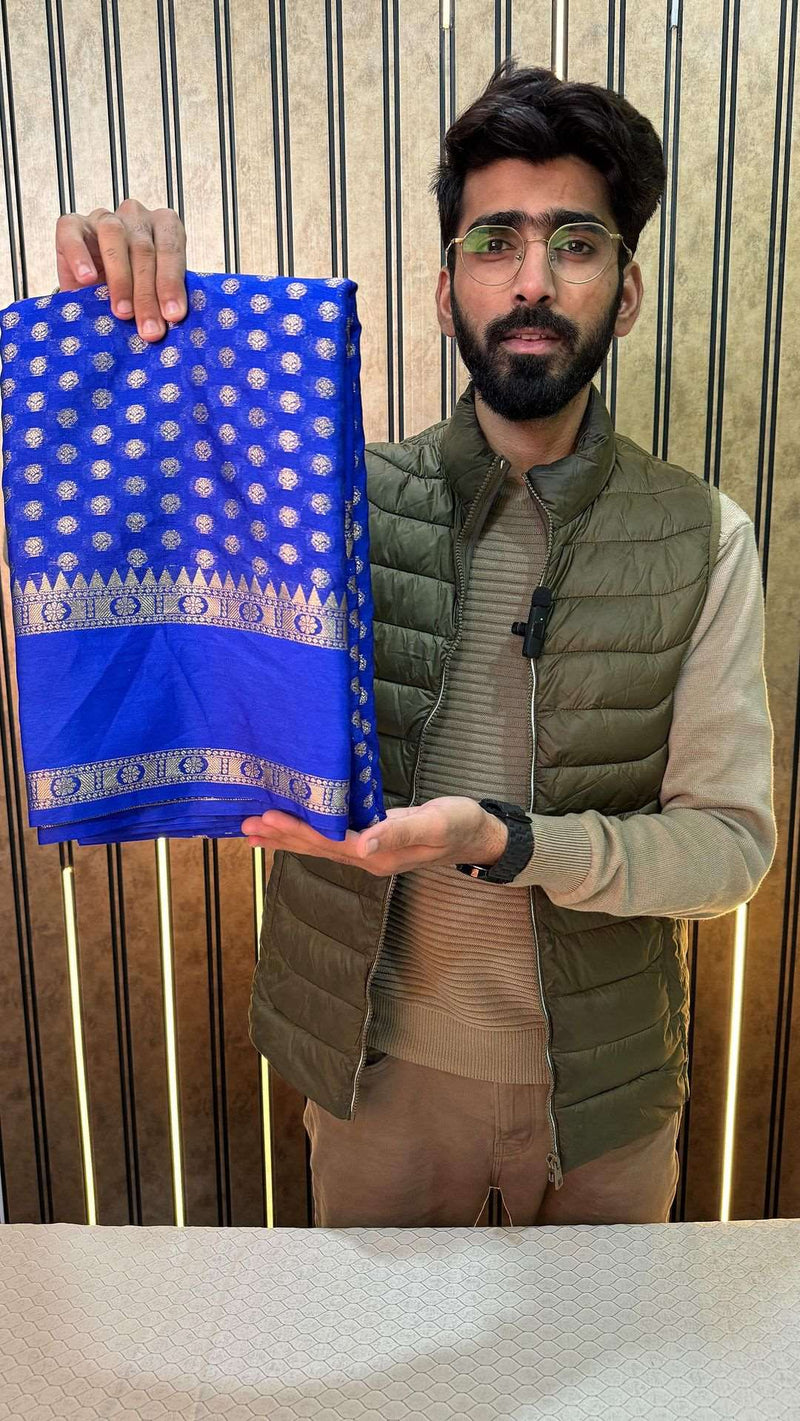 Royal Blue Warm Silk Zari Woven Buti Banarasi Saree