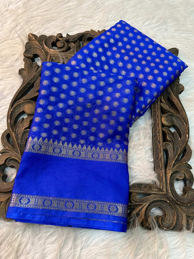Royal Blue Warm Silk Zari Woven Buti Banarasi Saree
