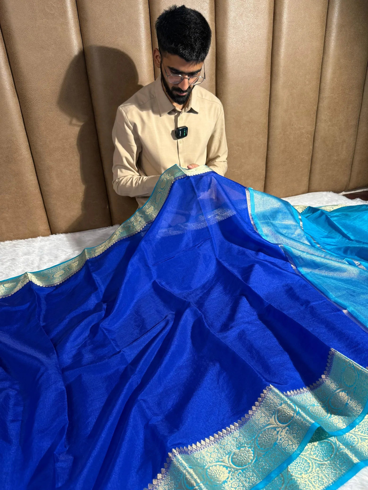 Royal blue Chinia silk traditional Banarasi saree