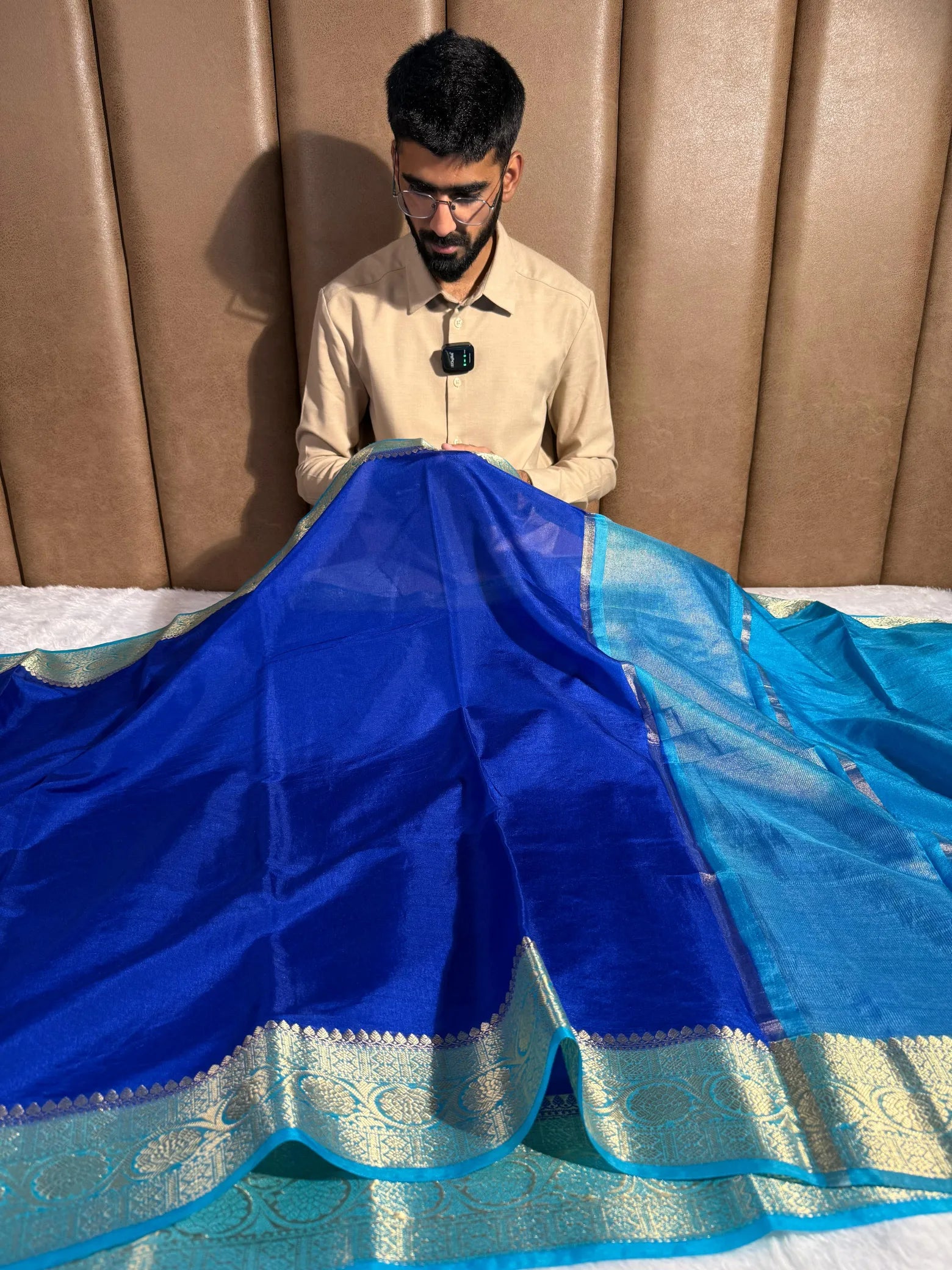 Royal blue Chinia silk traditional Banarasi saree