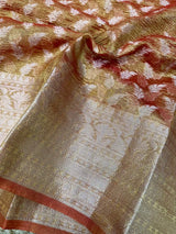 Rust Orange Crushed Tissue Silk Banarasi Saree