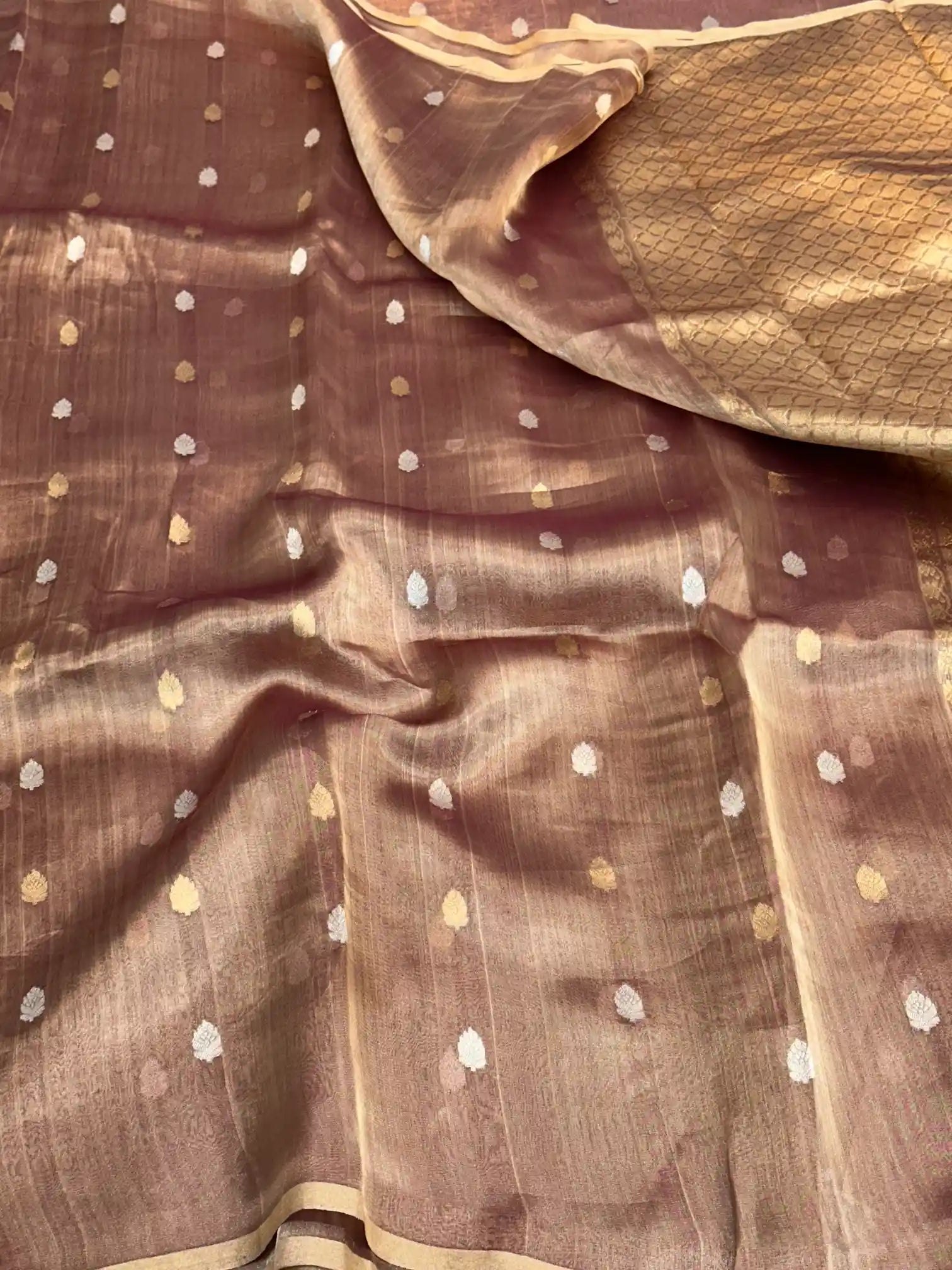 Rusted Brown Handwoven Pure Tissue Silk Saree