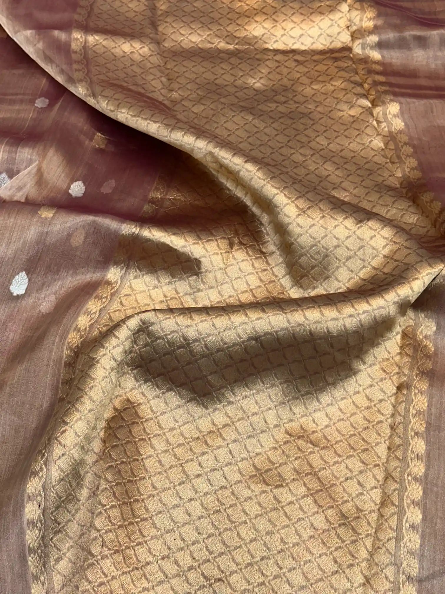 Rusted Brown Handwoven Pure Tissue Silk Saree