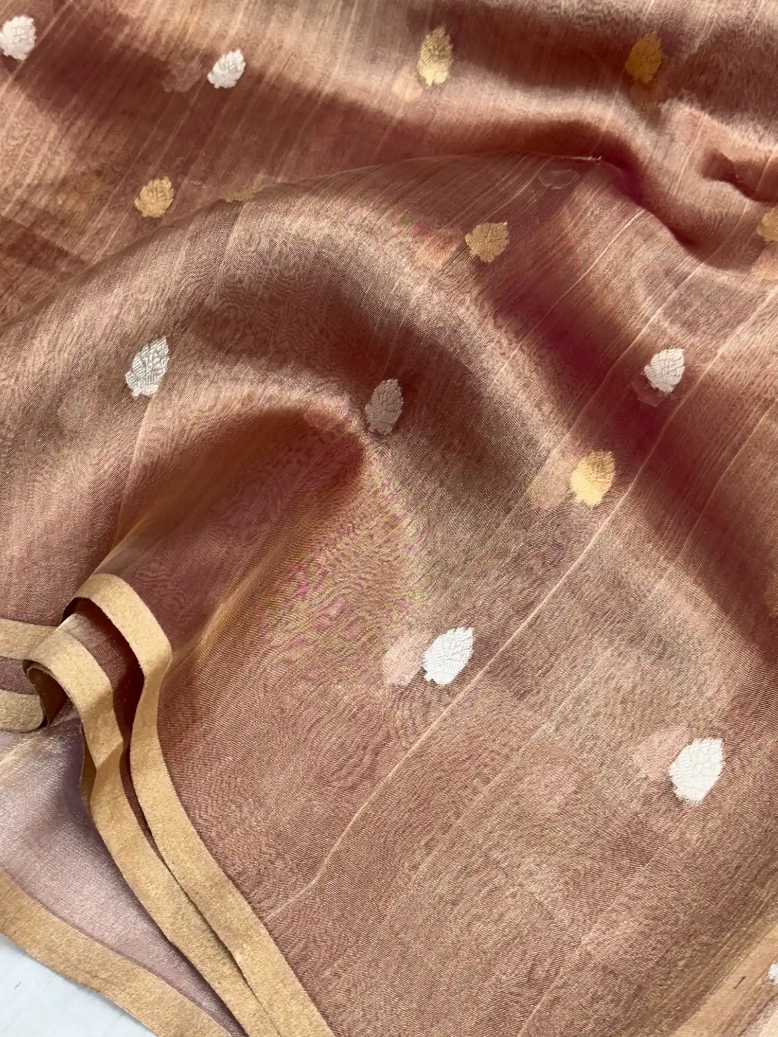 Rusted Brown Handwoven Pure Tissue Silk Saree