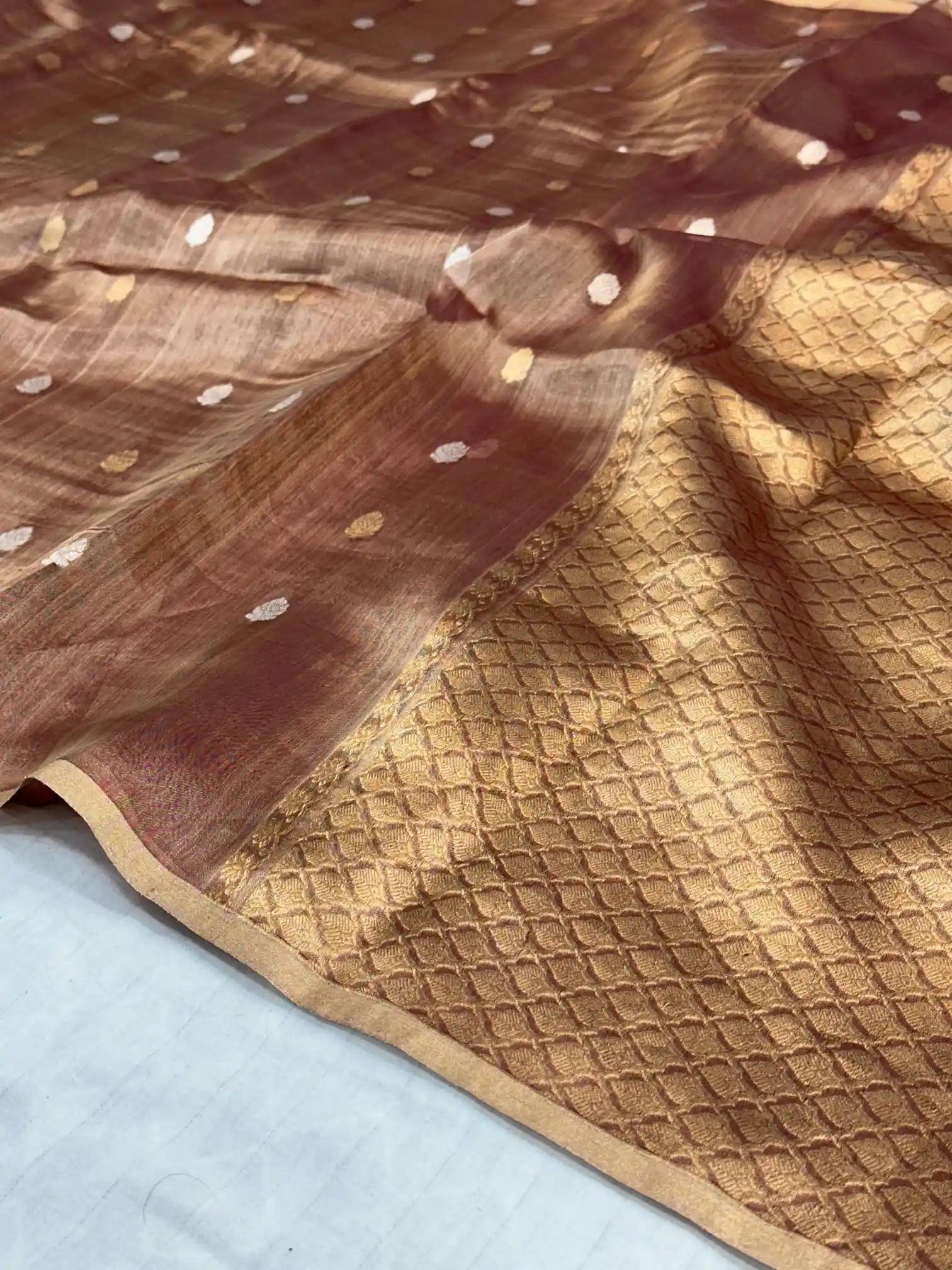 Rusted Brown Handwoven Pure Tissue Silk Saree