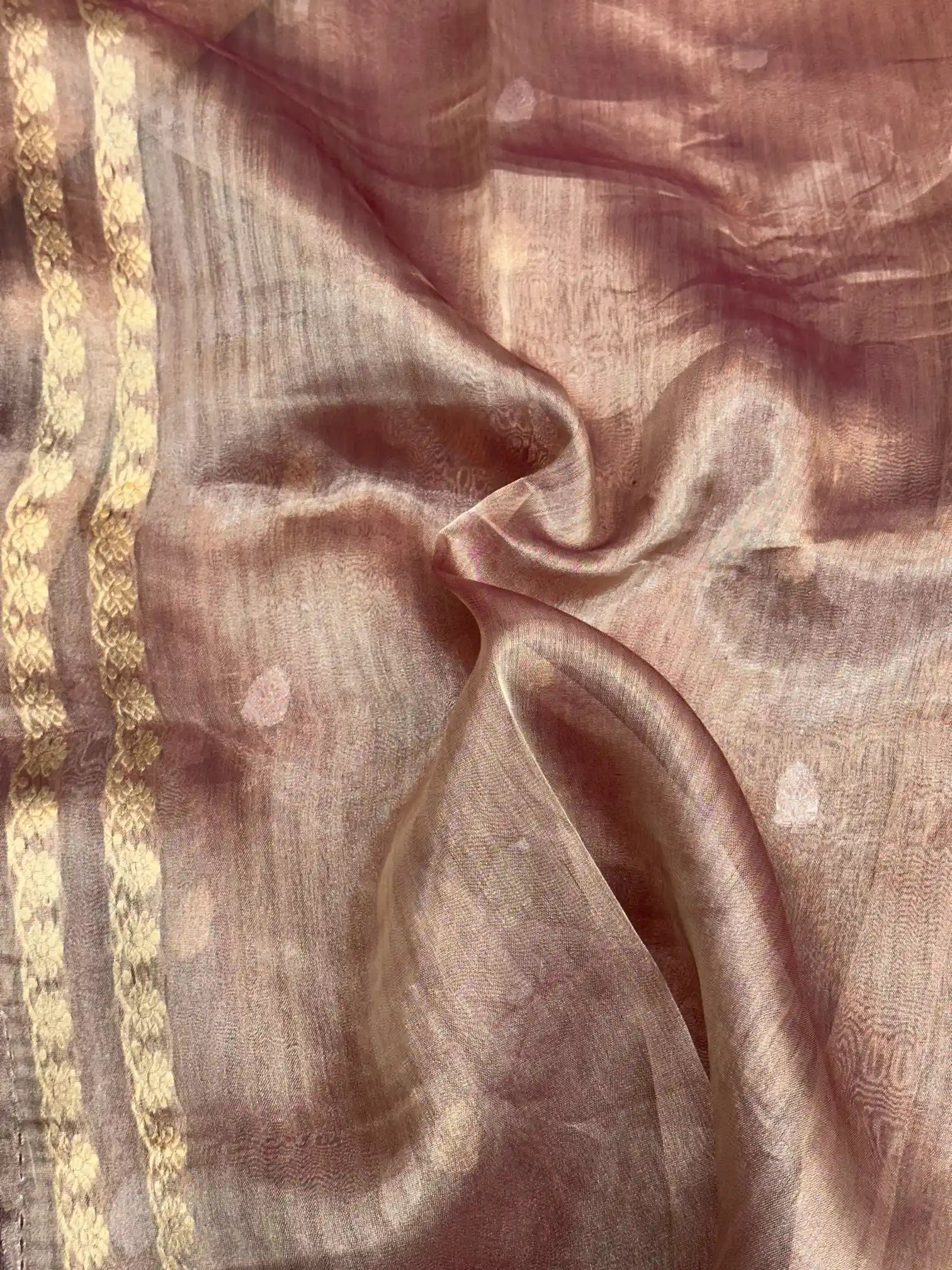 Rusted Brown Handwoven Pure Tissue Silk Saree
