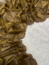 Rusted Brown Shade Shimmery Tissue Silk Saree