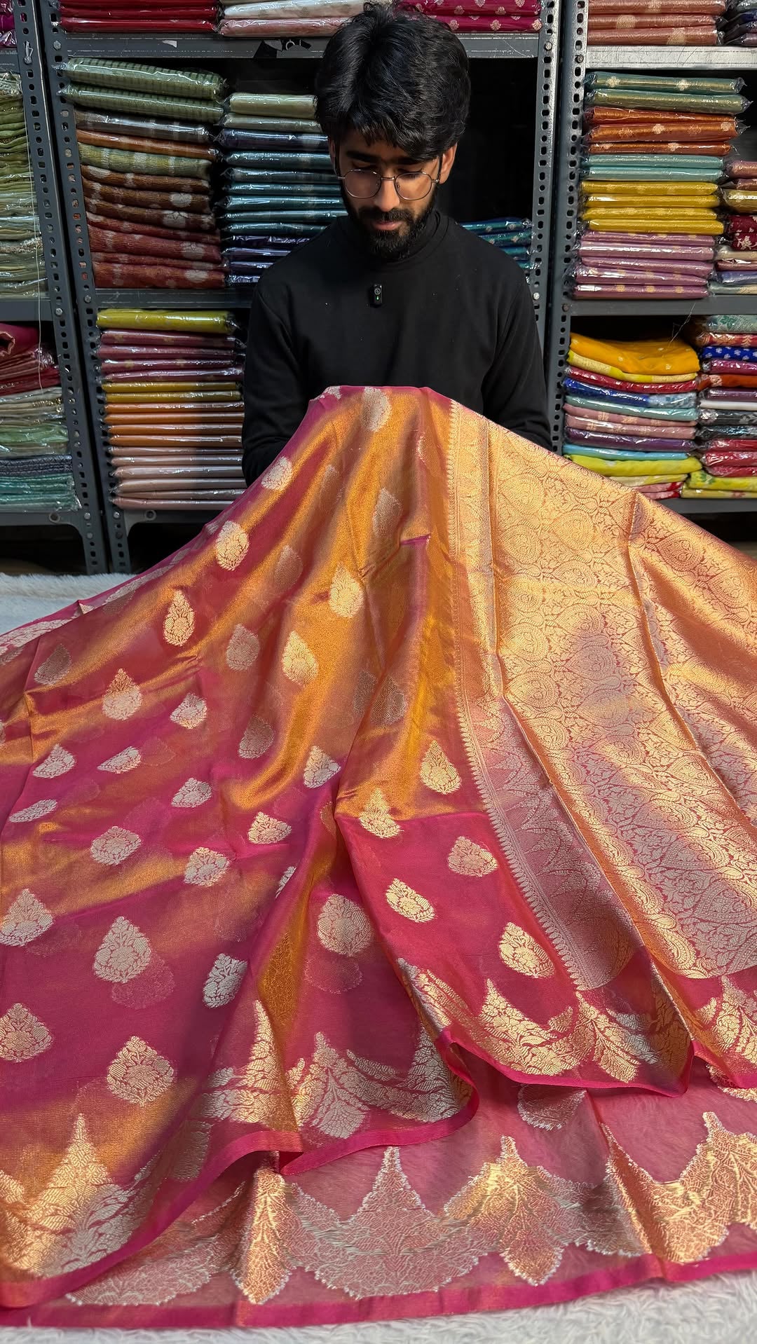 Rusted Copper Soft Tissue Silk Heritage Weave Banarasi Saree