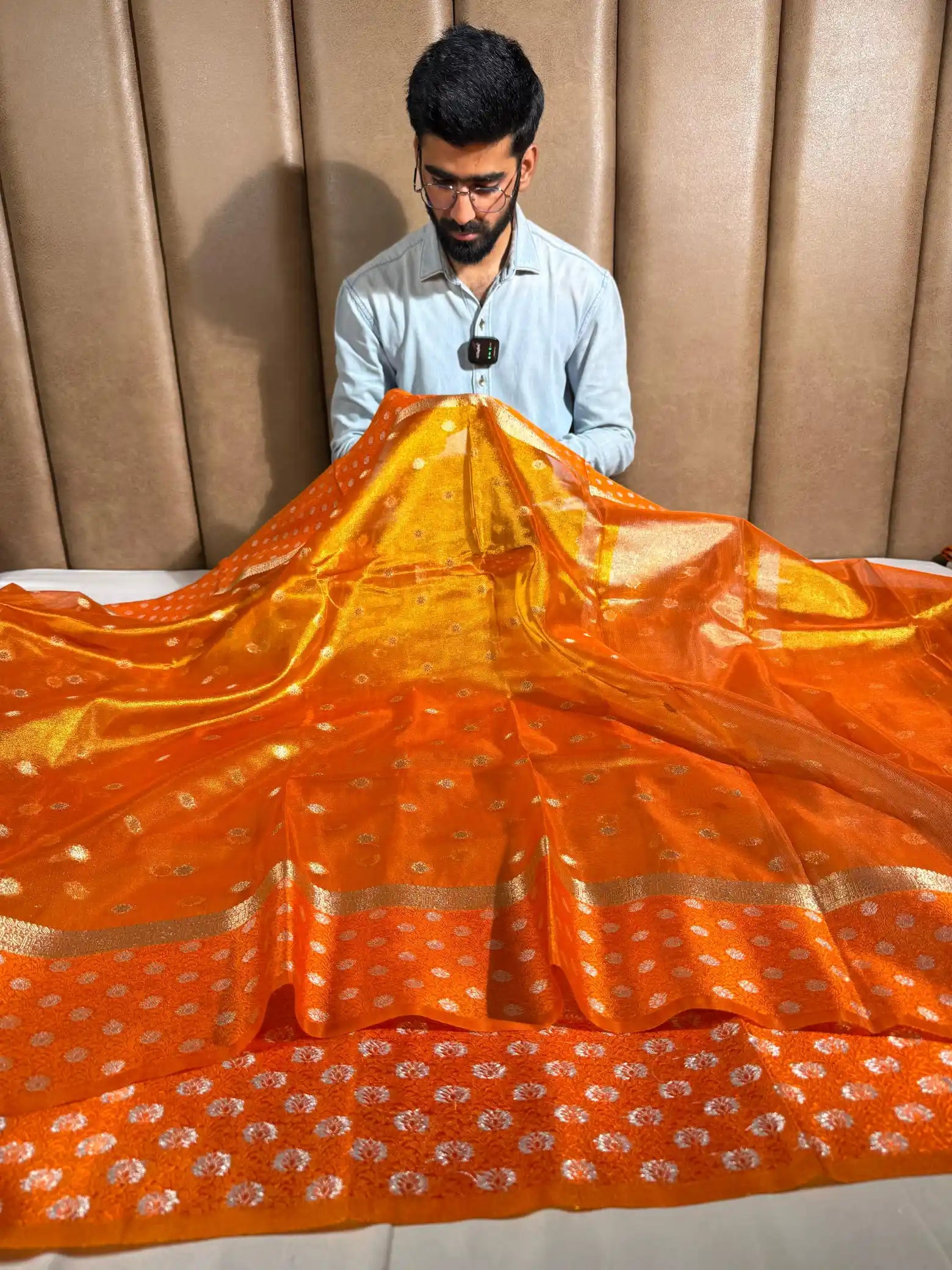 Rusted Orange Tissue Silk Heritage Weave Banarasi Saree