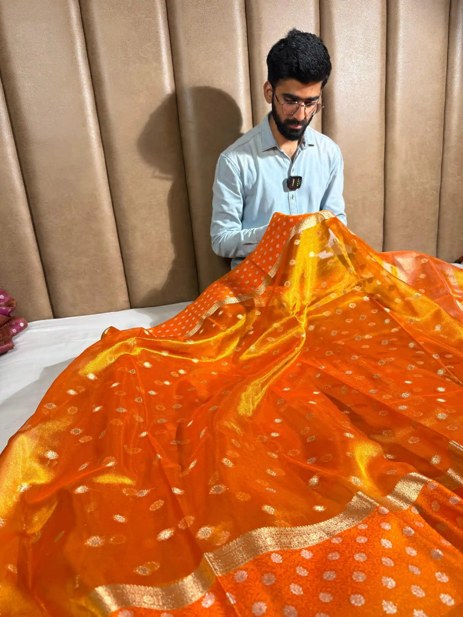 Rusted Orange Tissue Silk Heritage Weave Banarasi Saree