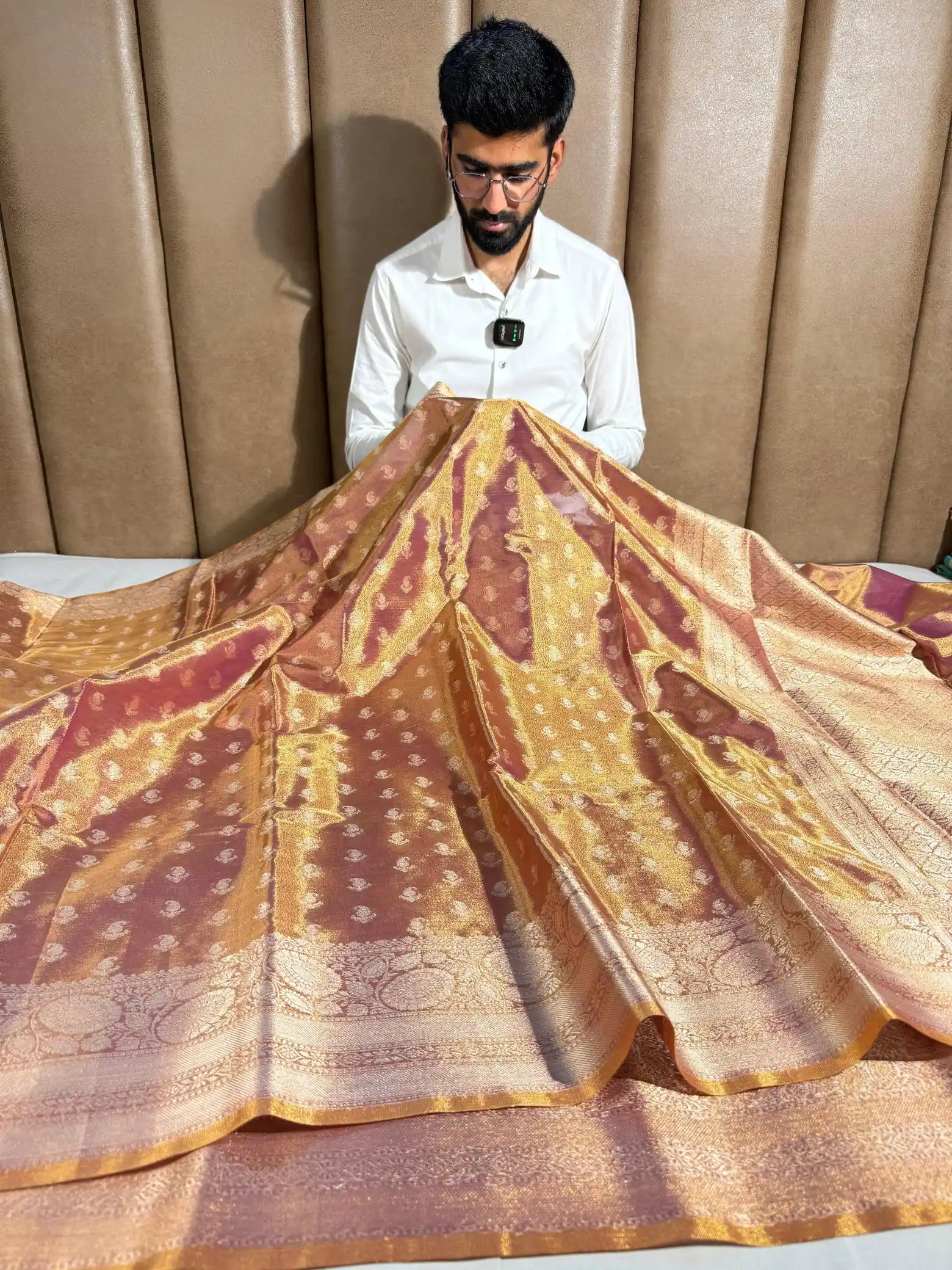 Rusted Pink Kathan Tissue Silk Banarasi Saree