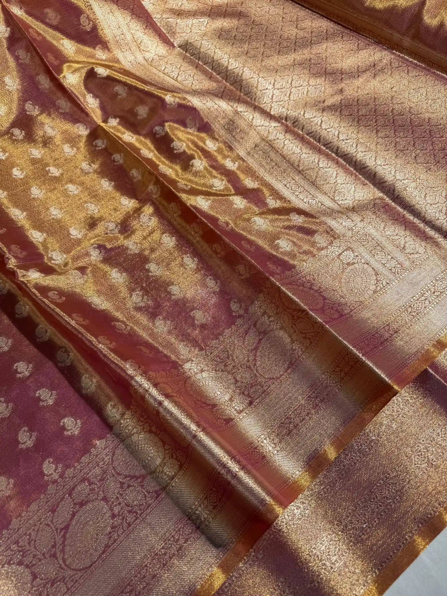 Rusted Pink Kathan Tissue Silk Banarasi Saree