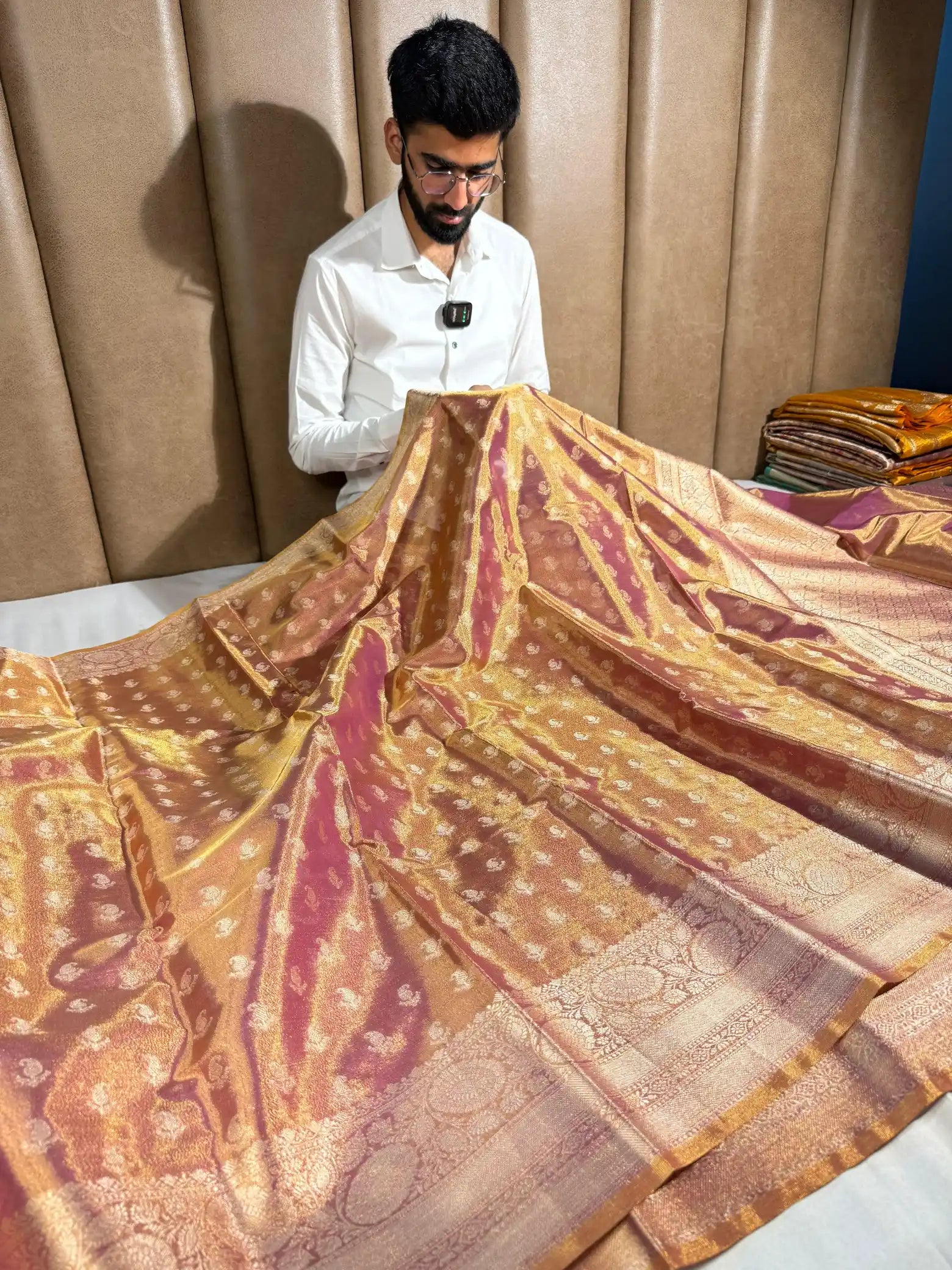 Rusted Pink Kathan Tissue Silk Banarasi Saree